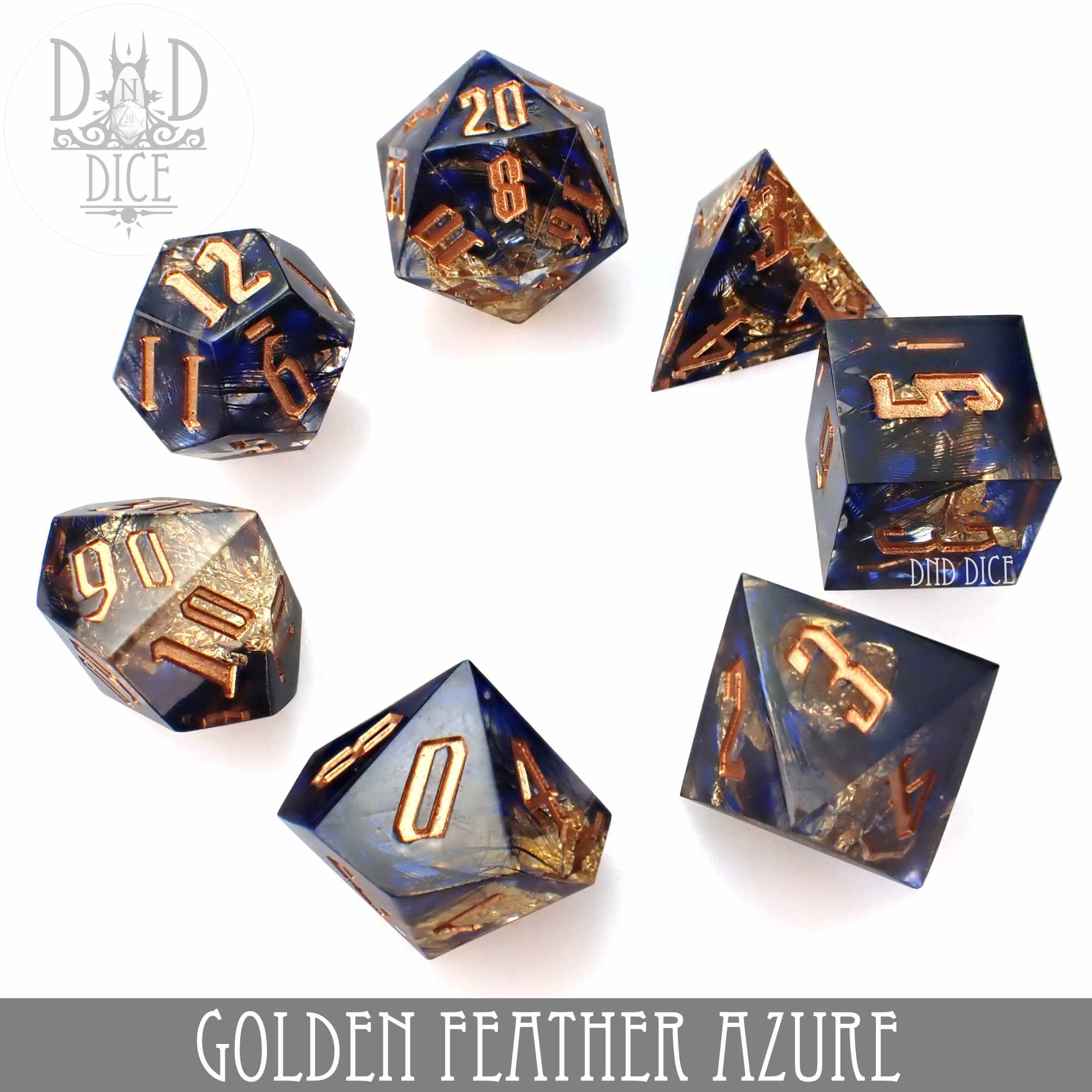 Golden Feather Azure Handmade Dice Set - Image 3