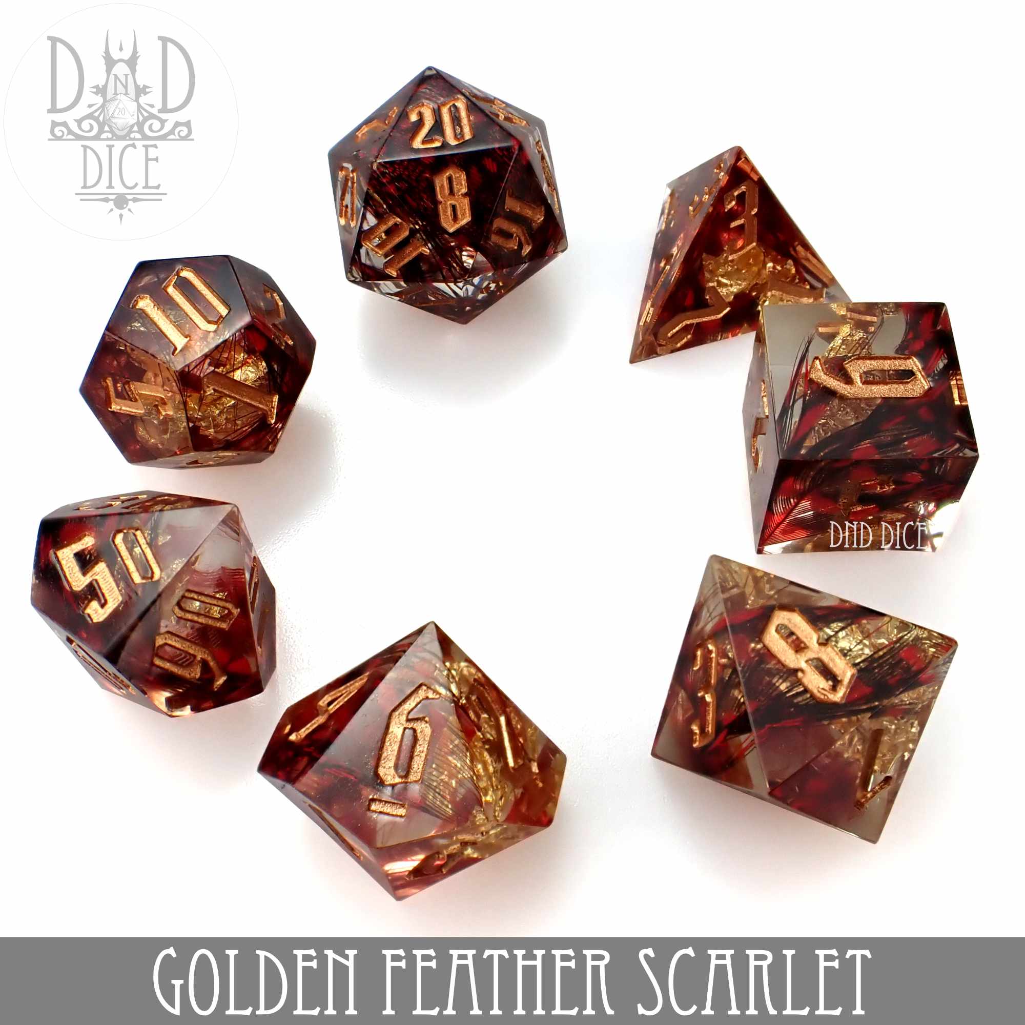 Golden Feather Scarlet Handmade Dice Set - Image 3