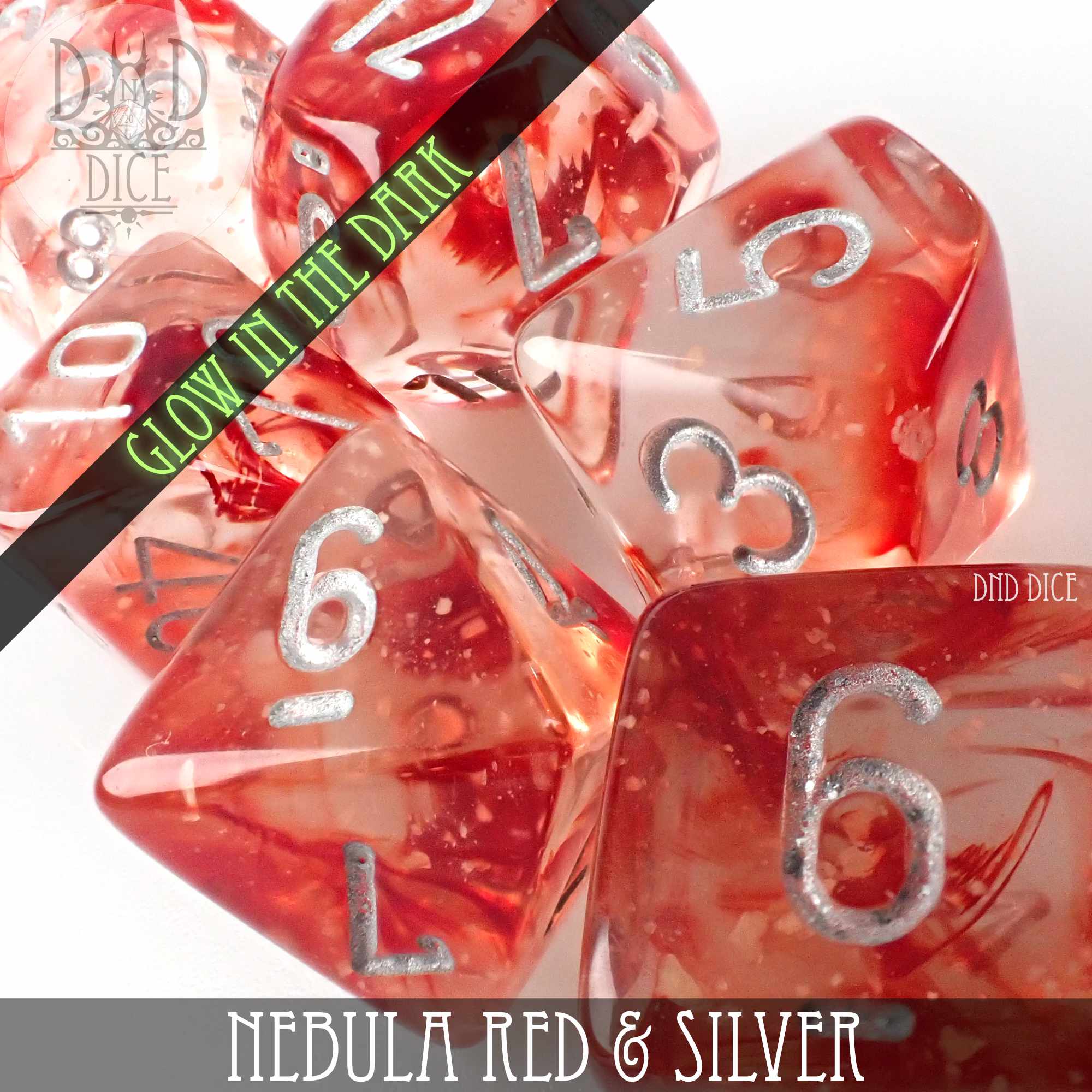 Nebula Red & Silver Dice Set (Glow) - Image 2