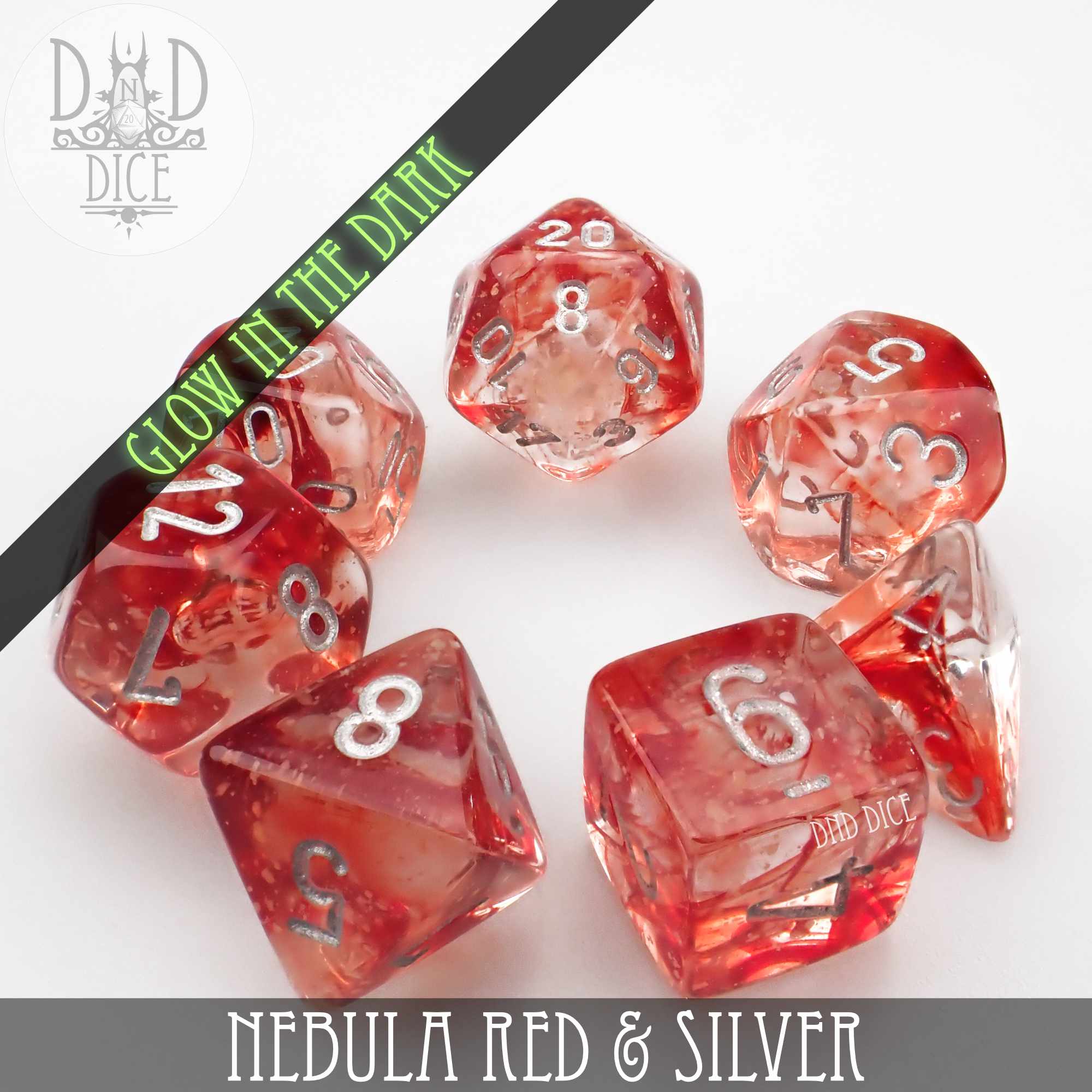 Nebula Red & Silver Dice Set (Glow) - Image 3