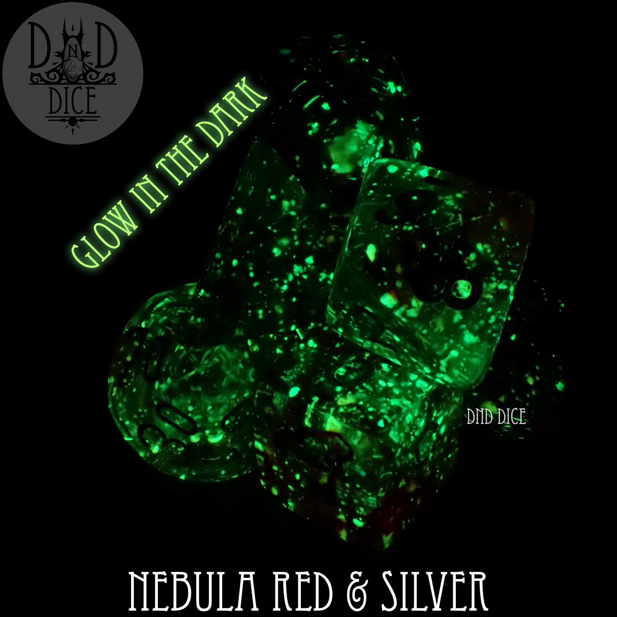 Nebula Red & Silver Dice Set (Glow) - Image 4