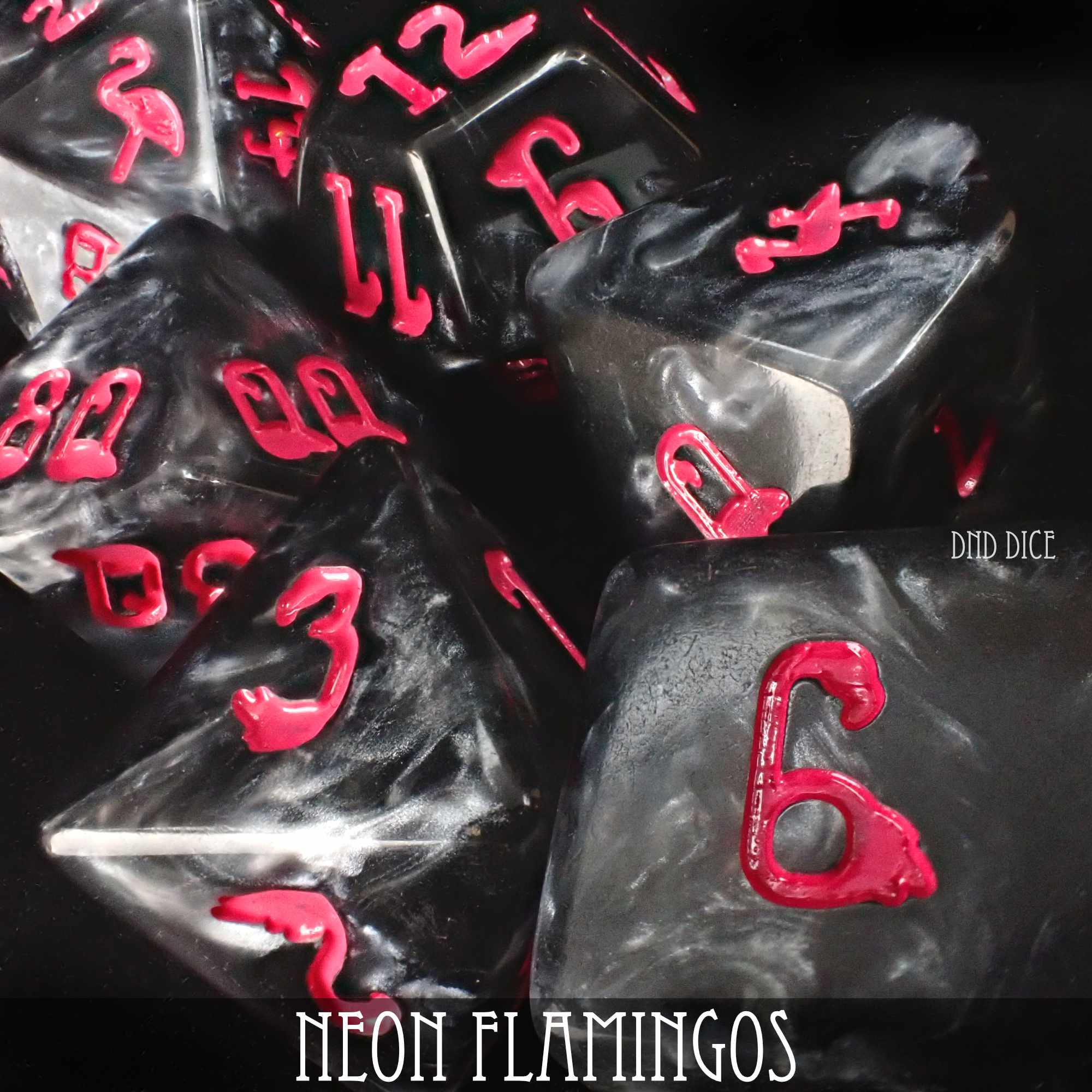 Neon Flamingos 11 Dice Set - Image 2