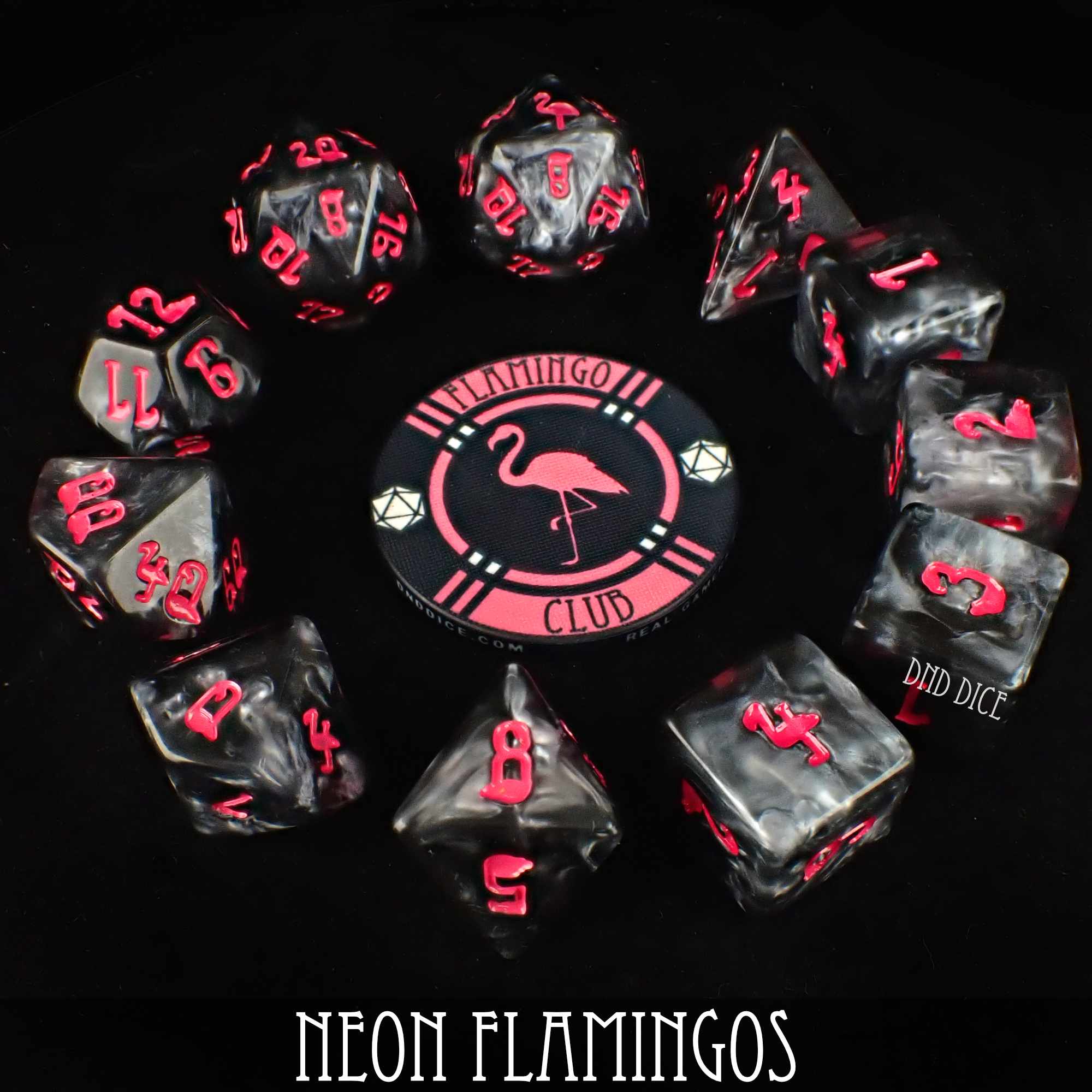 Neon Flamingos 11 Dice Set - Image 3