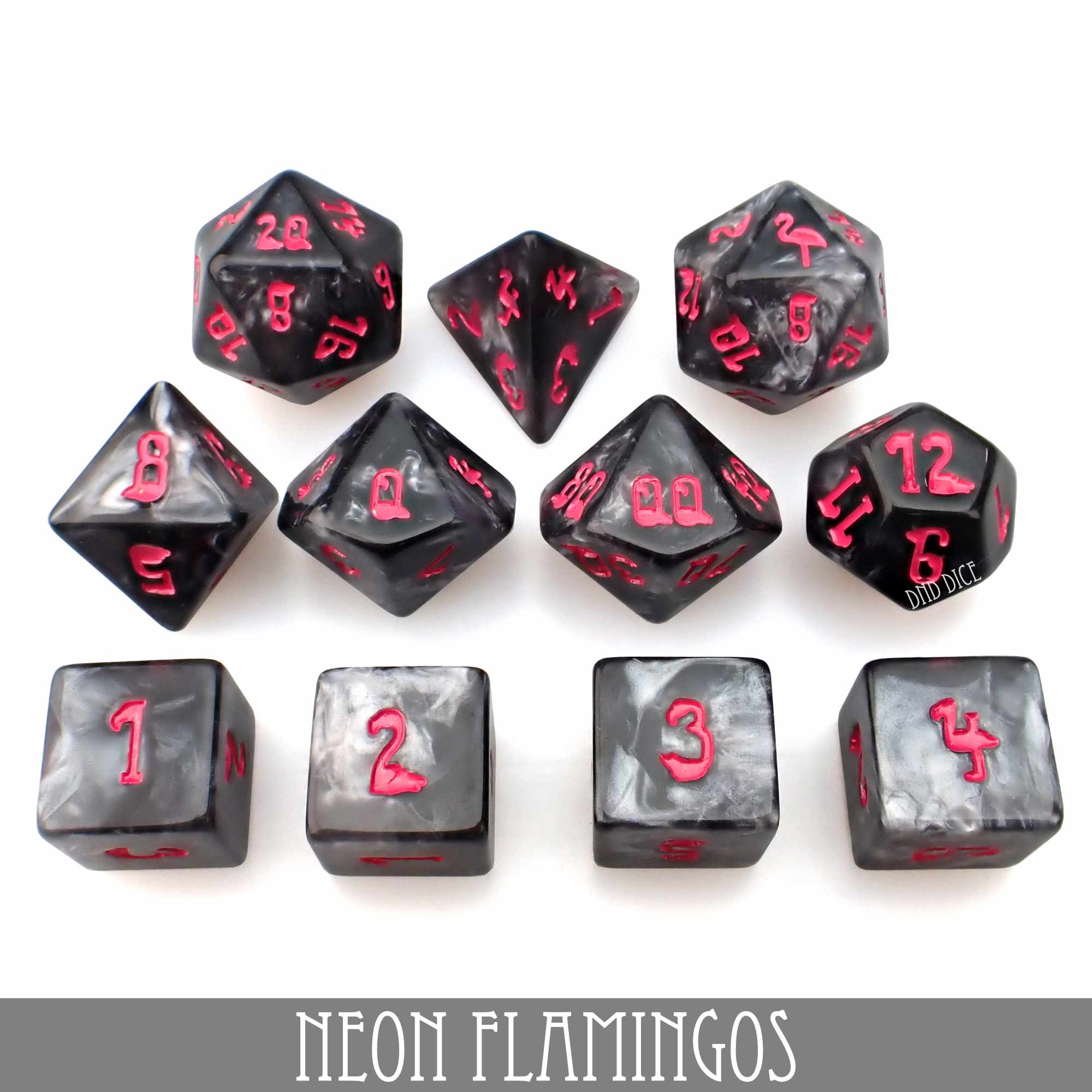 Neon Flamingos 11 Dice Set - Image 4