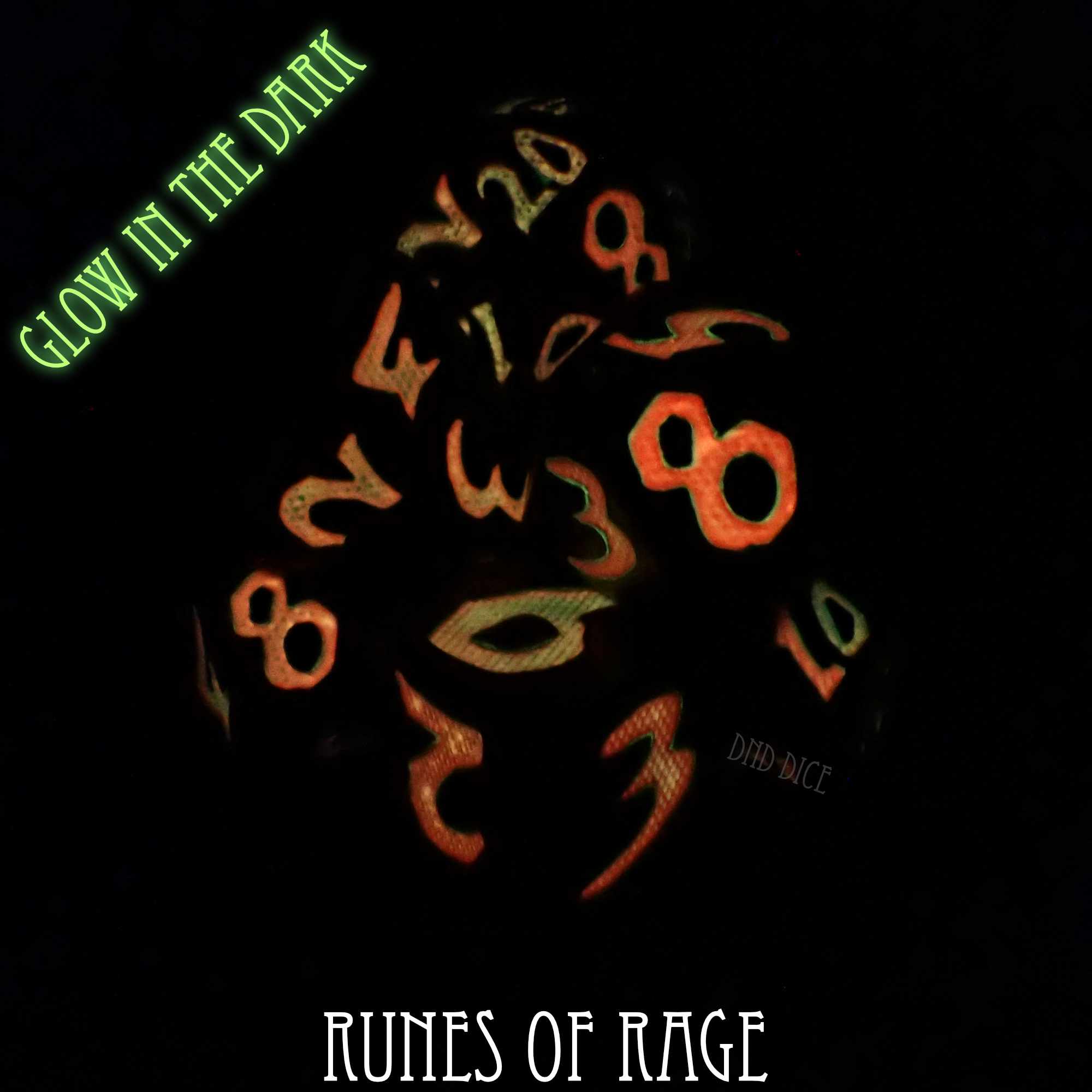 Runes of Rage Glow in the Dark Metal Dice Set - Image 4