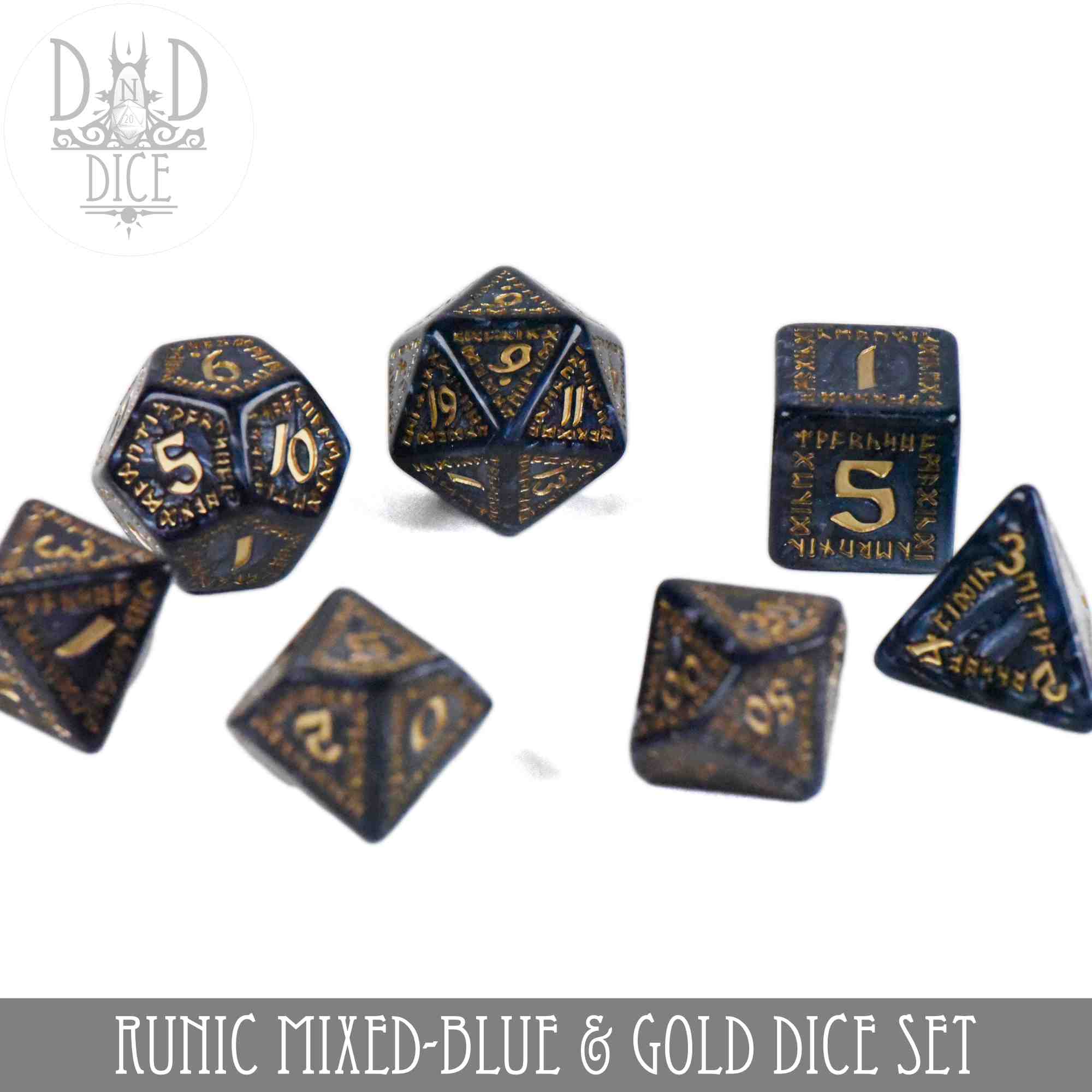 Runic Mixed-Blue & Gold Dice Set - Image 3