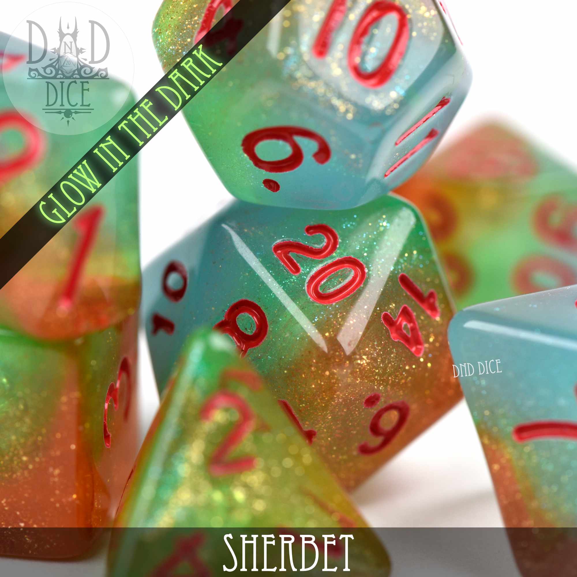 Sherbet Glow in the Dark Dice Set - Image 2