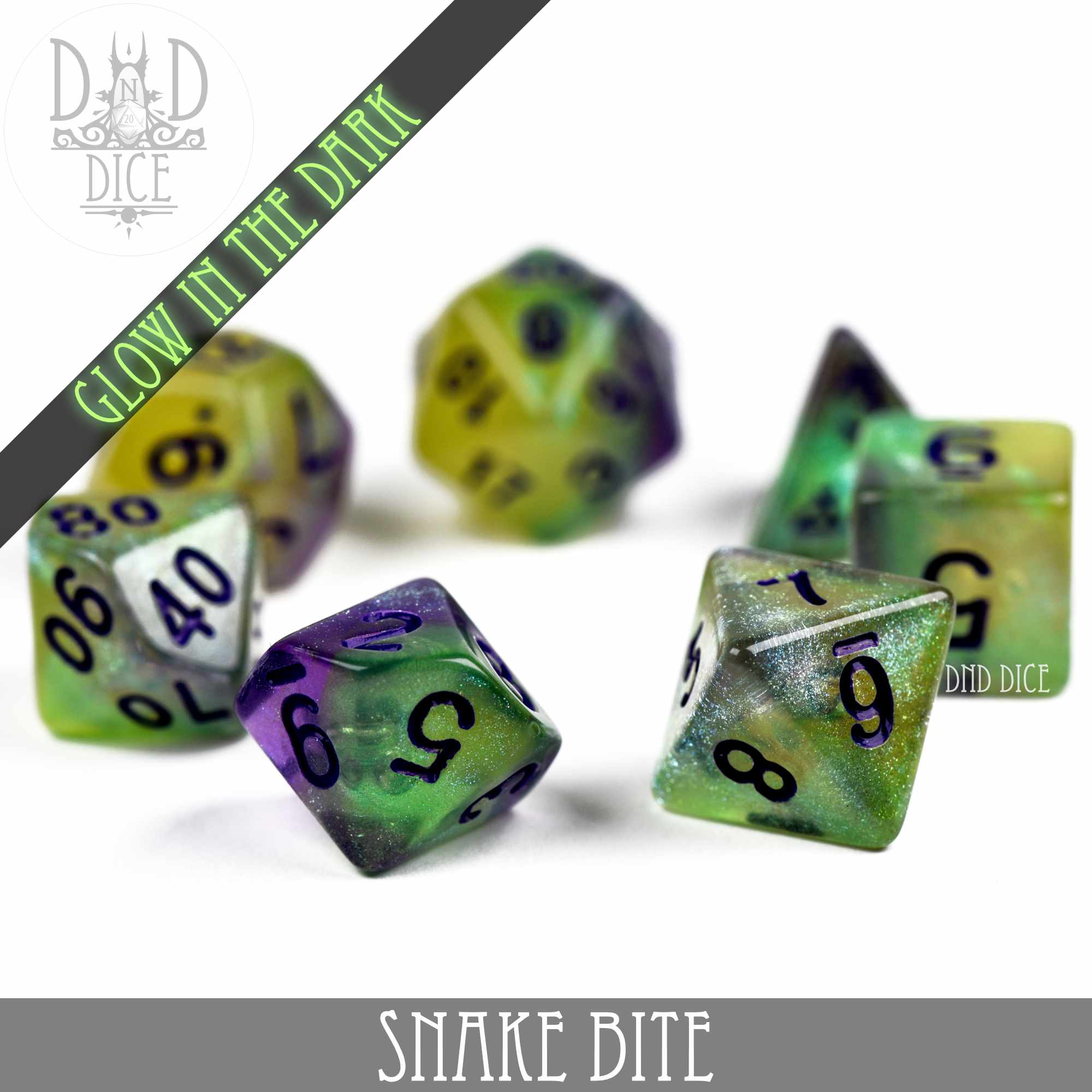 Snake Bite Glow in the Dark Dice Set - Image 3