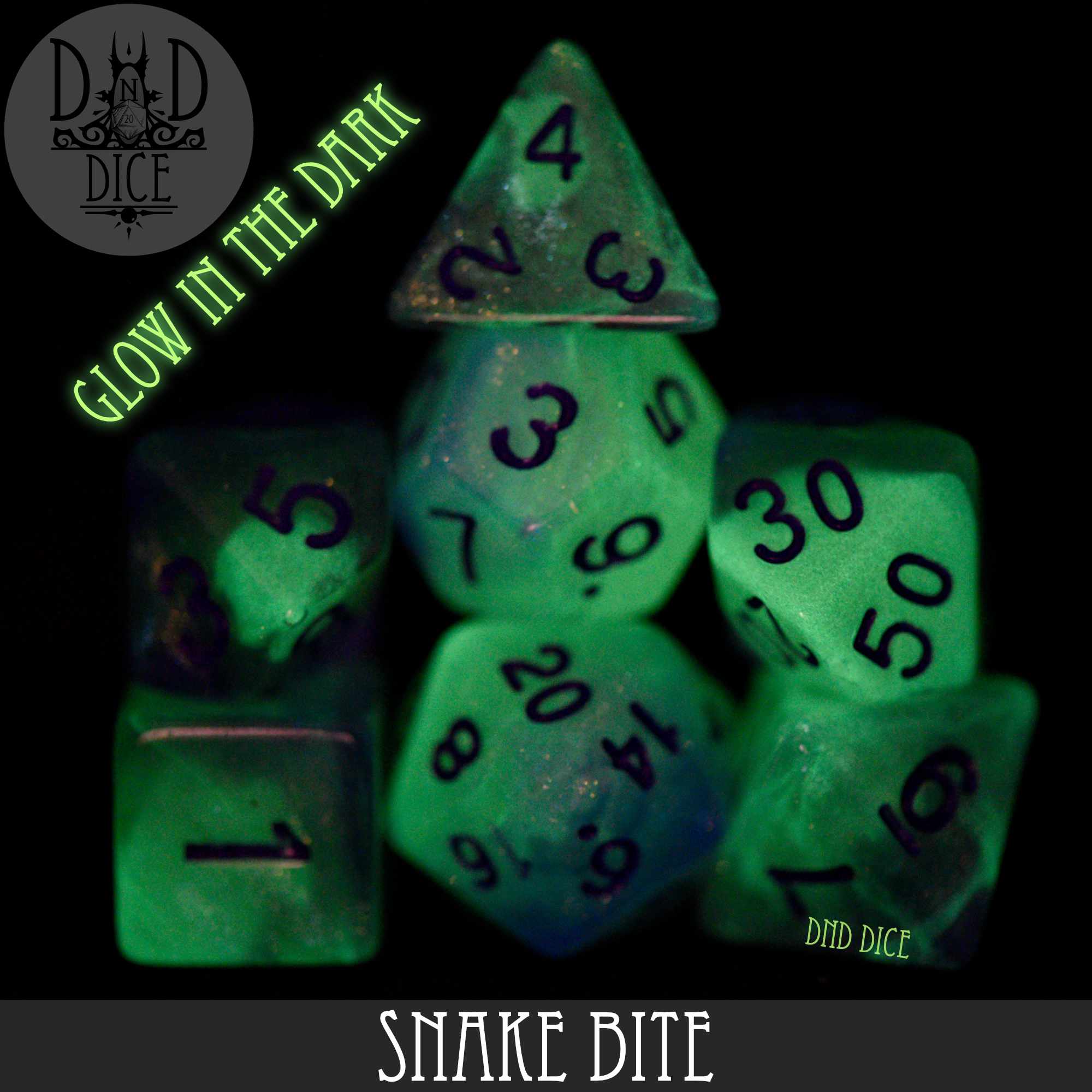 Snake Bite Glow in the Dark Dice Set - Image 4